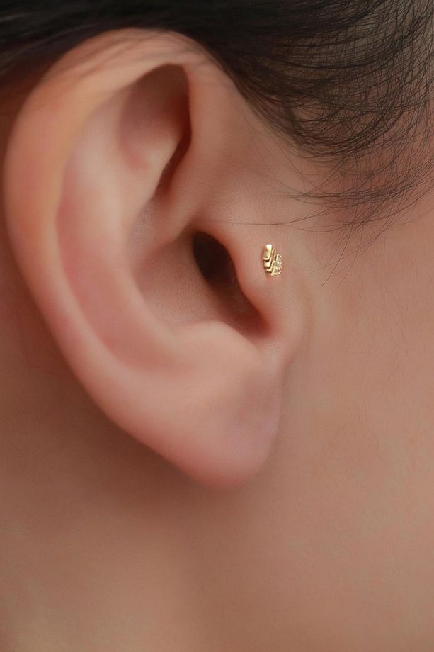 14 Ayar Altın Taşlı Balık Tragus Piercing - 1