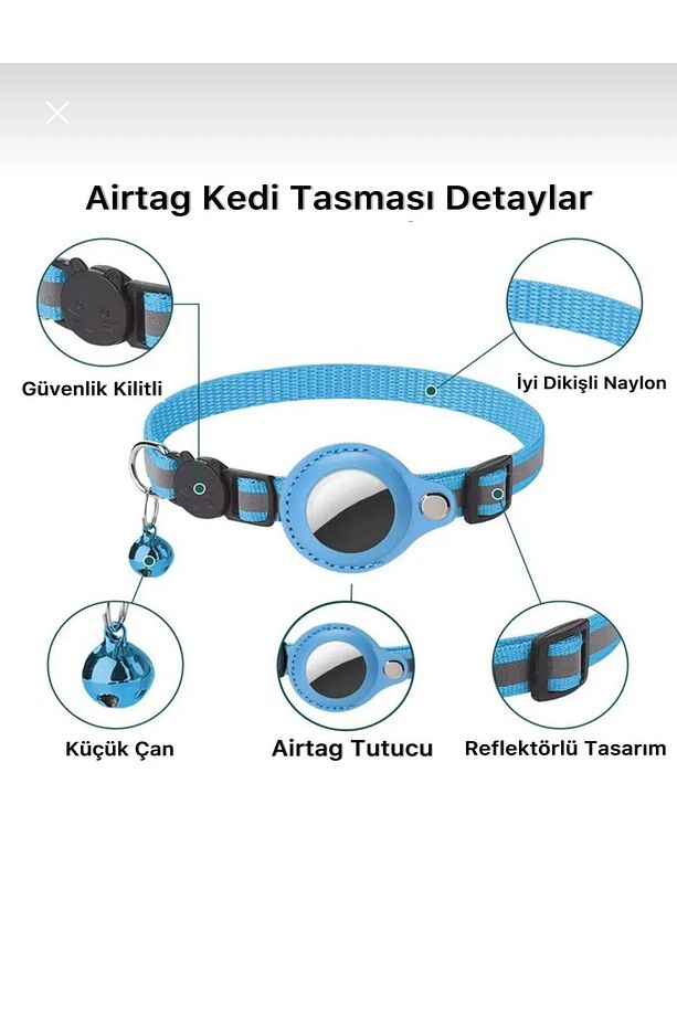 Yüksek Kalite, Reflektörlü Zilli Airtag tutucu kedi tasması - 5