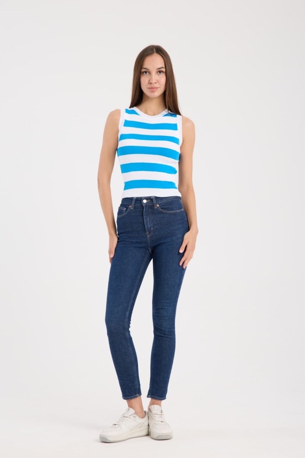 Çizgili Crop Kadın Triko - 2