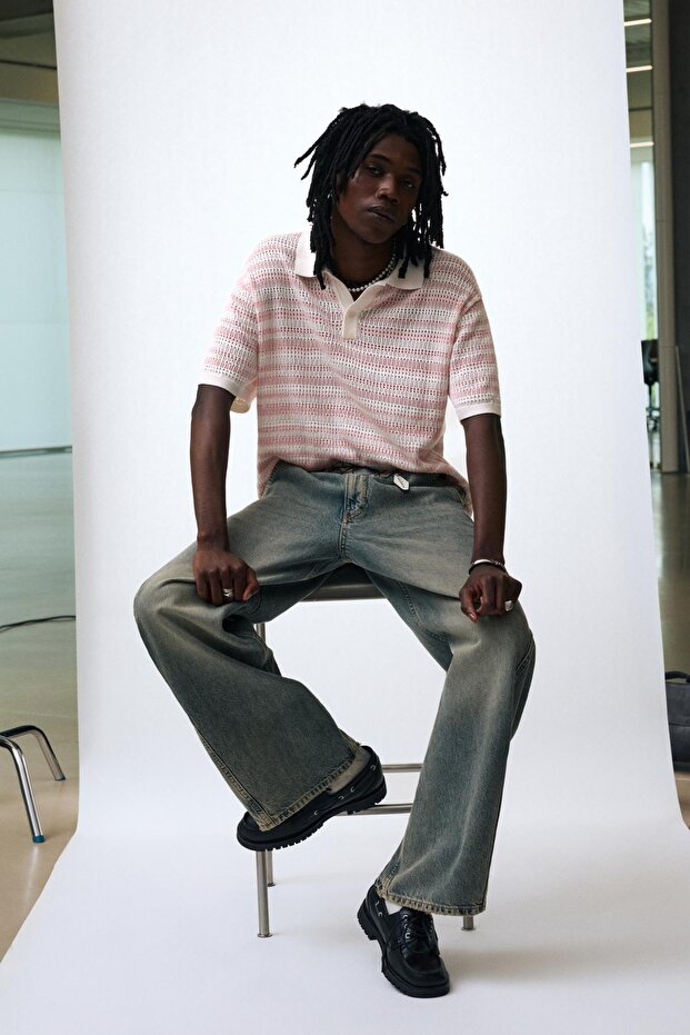 Ajurlu çizgili polo - 1