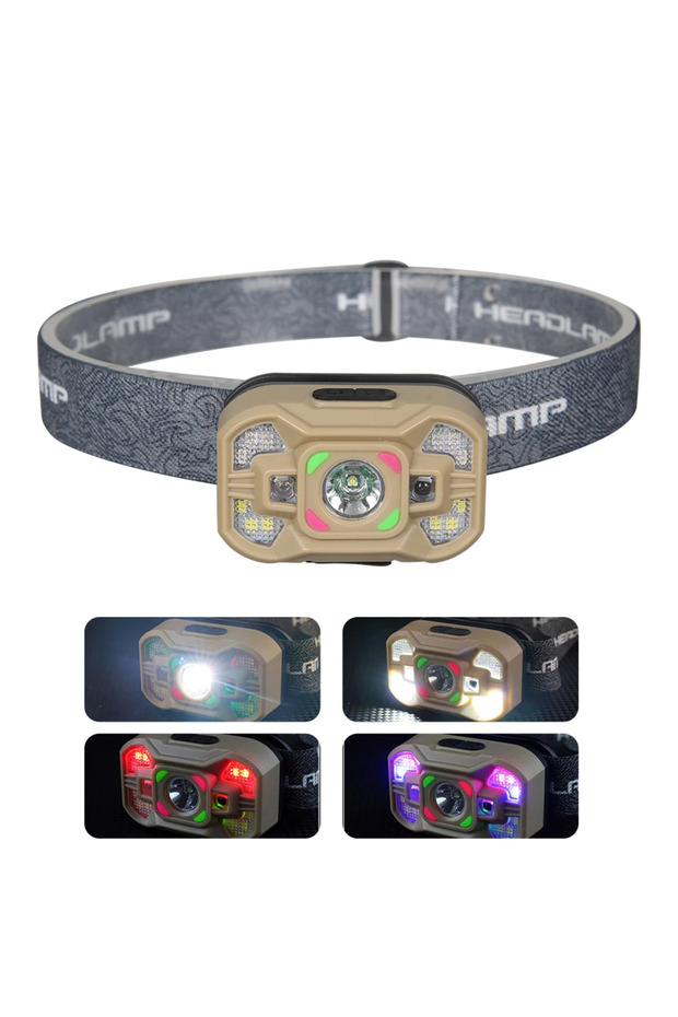 C-brown USB Rechargeable LED Headlamp Portable Light with Built in Battery 6 Lighting Modes Fishing