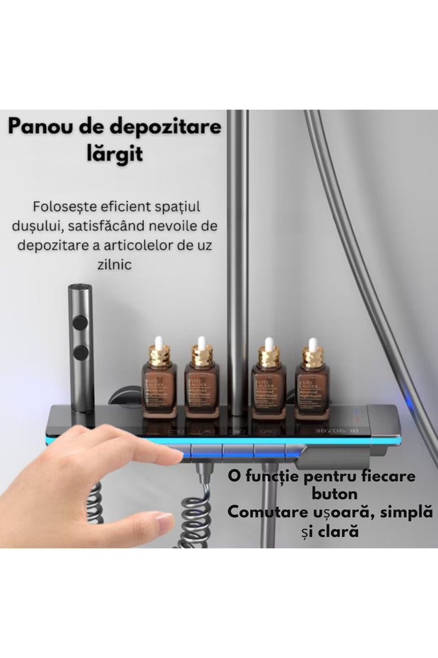 LED shower set with digital display, thermostat, turbine, 4 functions, adjustable shower, rain, faucet, graphite - 4