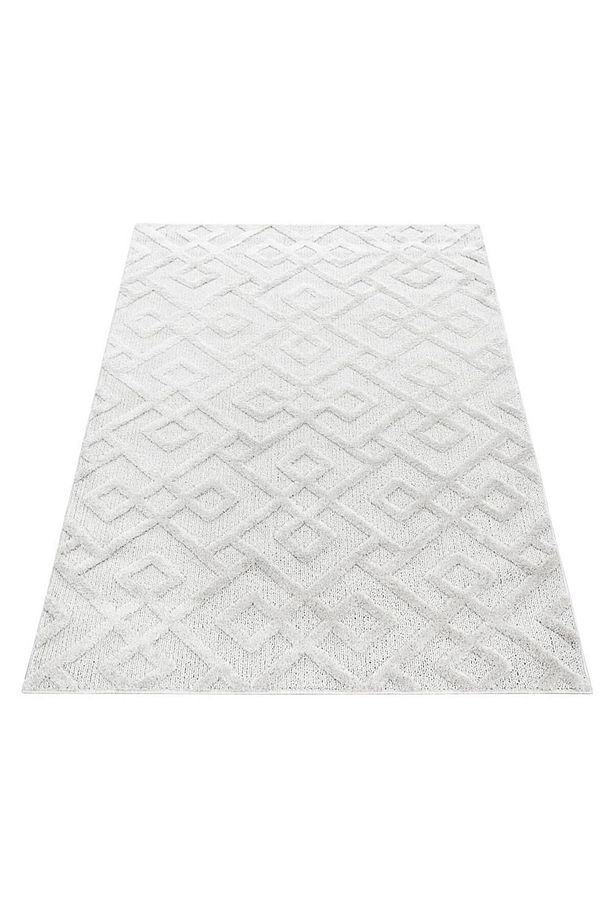 İskandinav Salon Halısı Bukle Taban kabartmalı Labirent Kare Desenli Krem Dokuma Halı - 3