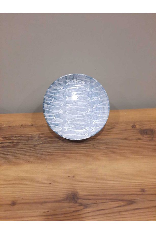 KERAMİKA YEMEK TABAĞI 21 CM 6 ADET PARLAK MAVİ BALIK DESENLİ - 7