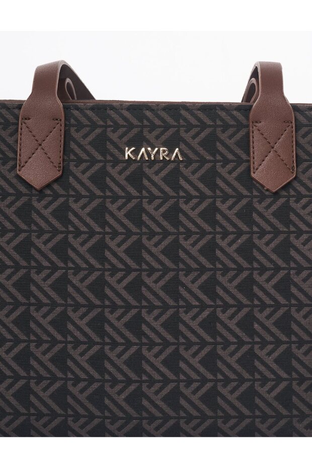 Monogram Desen Shopper Çanta Kahve - 5