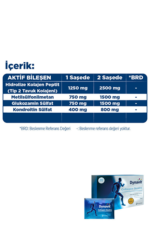 Collagen Quatro 30 Saşe - Hidrolize Peptit Tip 2 Tavuk Kolajeni,MSM,Glukozamin ve Kondroitin Sülfat - 5