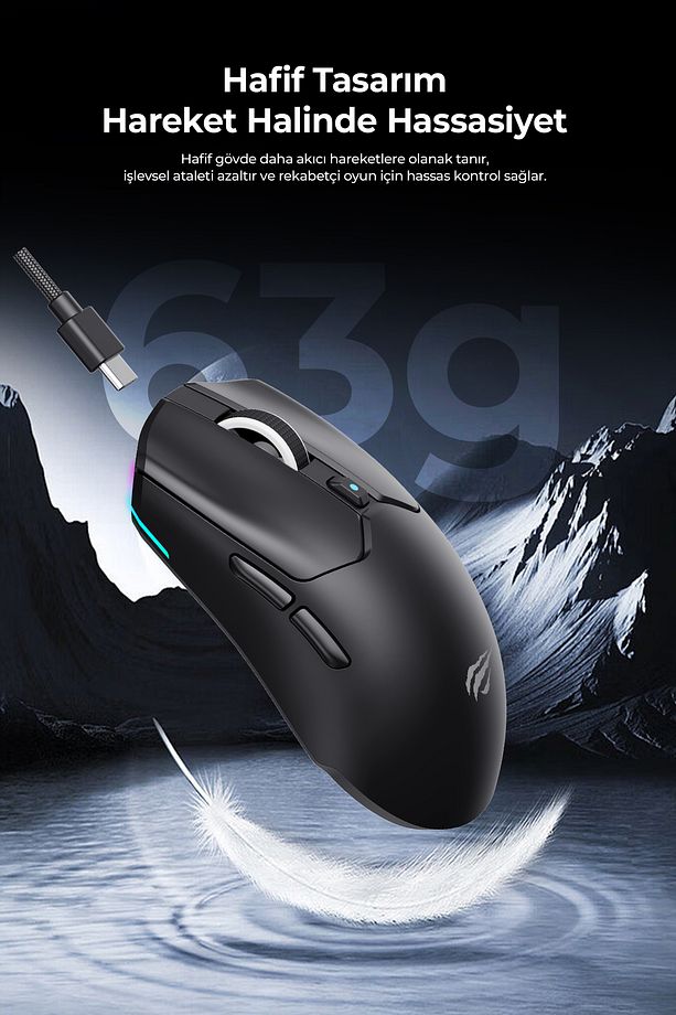 Gamenote MS974WB PAW3311 Ultra Hafif 12.000 DPI RGB Gaming Oyuncu Mouse 2.4GHz + Bluetooth 5.1 - 8
