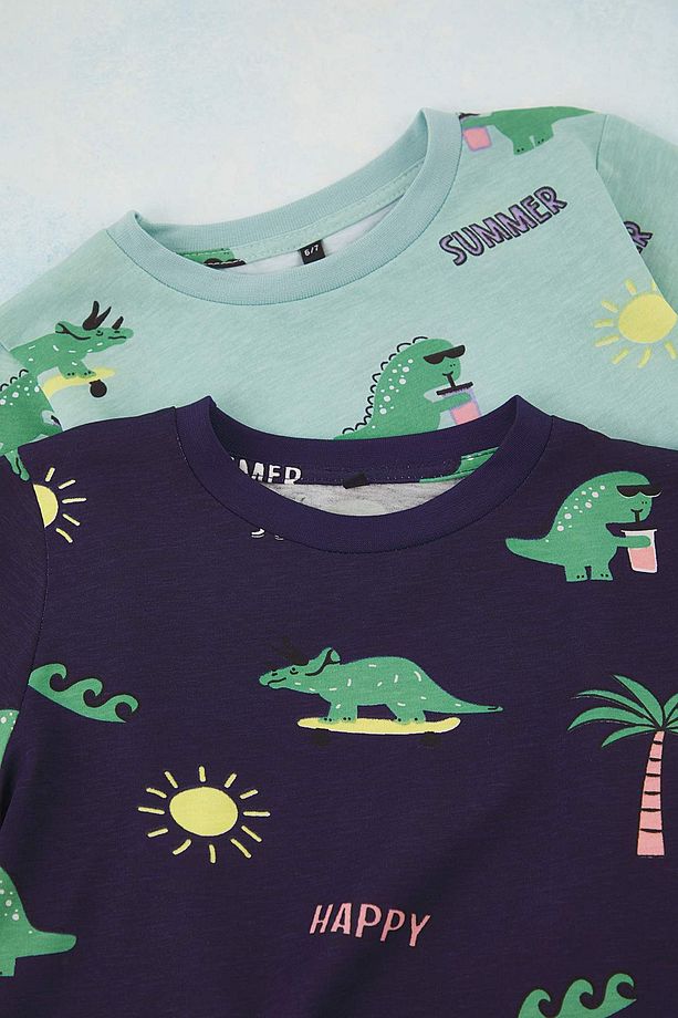 Indigo-Açık Mavi 4'lü Erkek Çocuk Animal Baskılı Örme Pijama Takımı TKDSS25AU00116 - 4