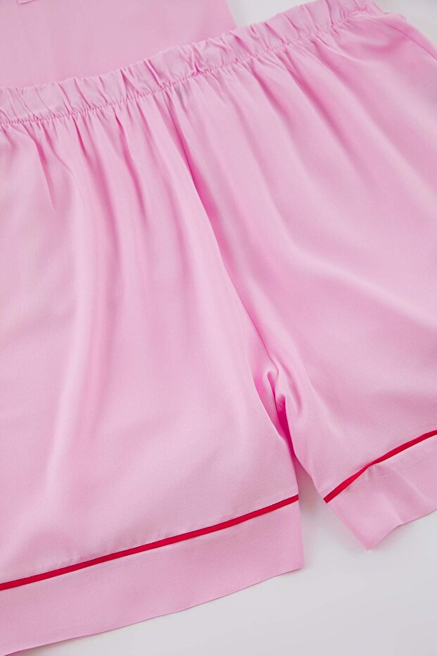Pembe Biye Detaylı Viskon Dokuma Pijama Takımı TBBSS25AI00016 - 6
