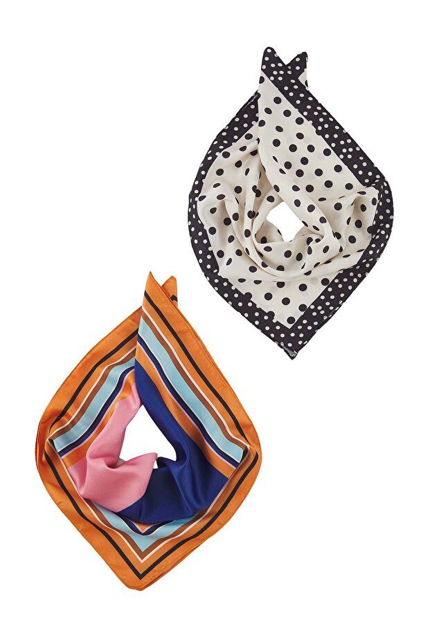 Siyah-Beyaz Desenli 50*50 cm 2'li Paket Fular Aksesuar TWOSS25FU00000 - 1