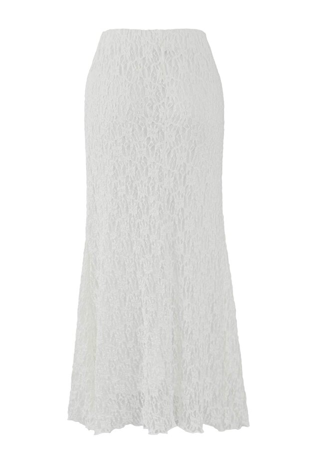 Ekru Skater Dantel Midi Esnek Örme Etek TWOSS25ET00149 - 7