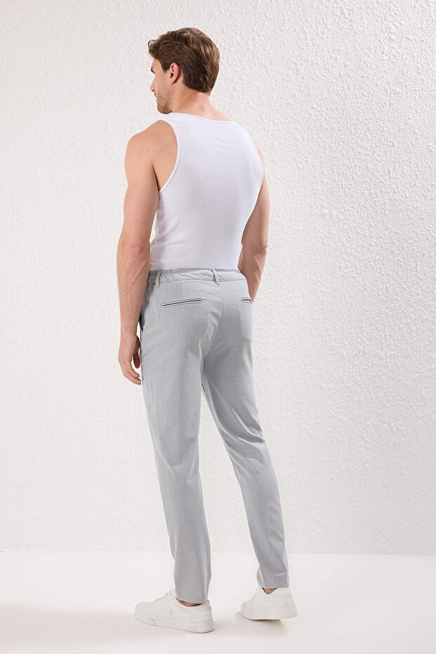 Açık Gri Slim Fit Beli Bağlama Detaylı Lastikli Kumaş Dokuma Pantolon TMNAW25PL00027 - 5