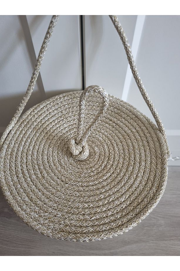 Poşetlik Kapaklı Simli Ekru Renk Dekoratif Poşet Düzenleyici 30x20 Cm - 3