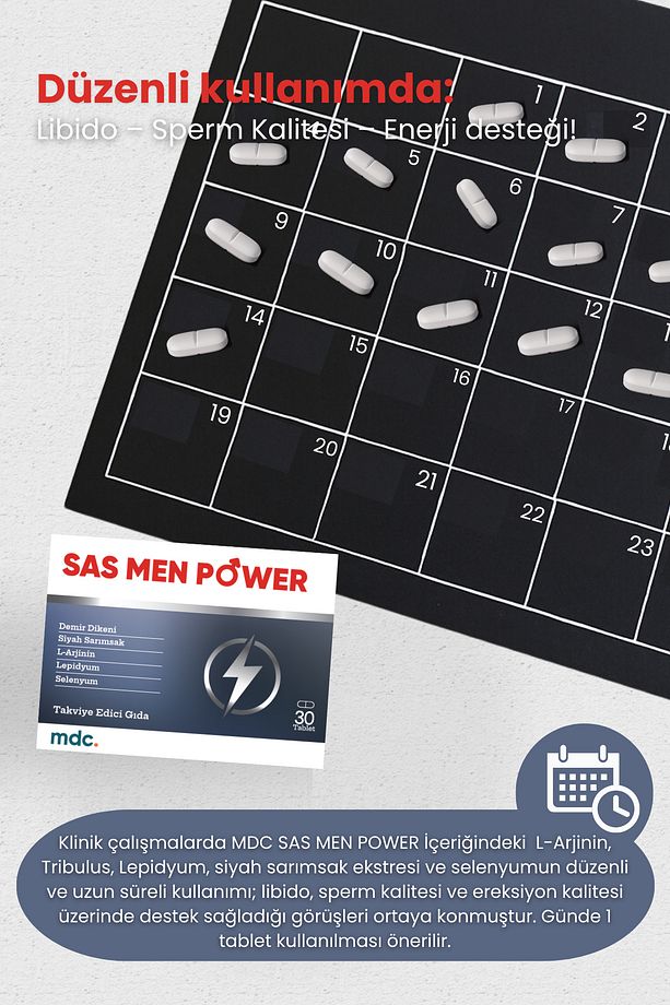 Sas Men Power (TRİBULUS, SAS, L-ARJİNİN, LEPİDYUM) 30 Tablet (erkeklere Özel ) - 6