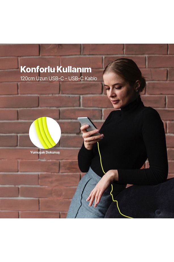 USB-C - USB-C 120cm 60W PD/QC Hızlı Şarj/Data Kablosu - 3