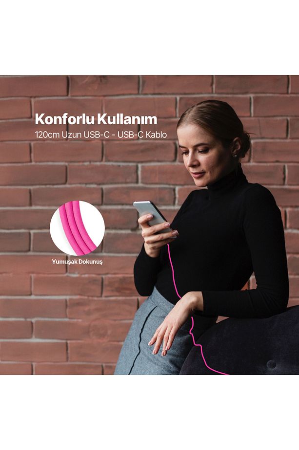 USB-C - USB-C 120cm 60W PD/QC Hızlı Şarj/Data Kablosu - 3