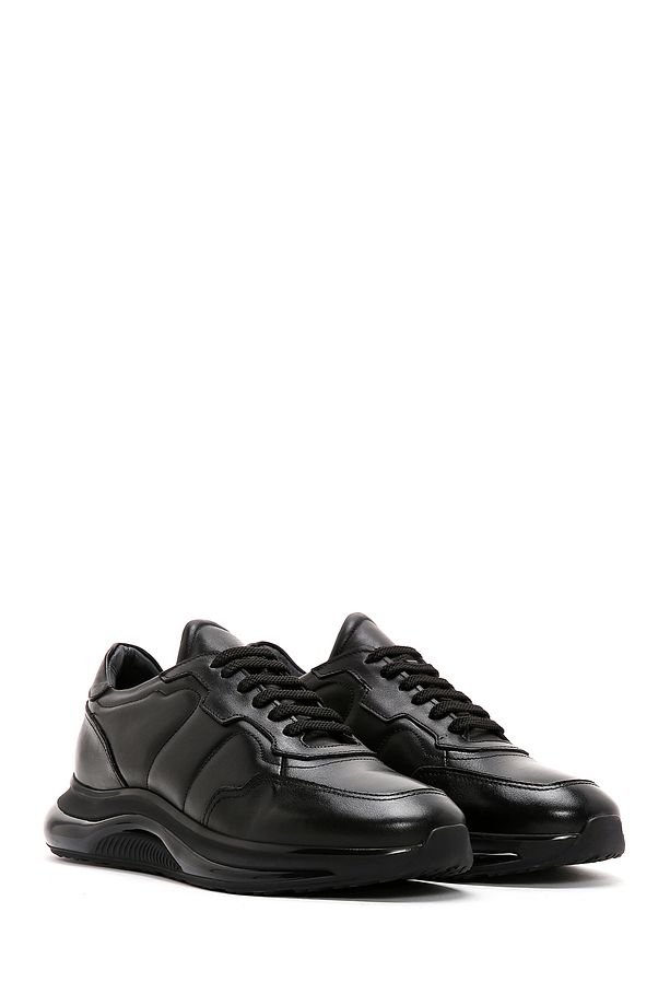 Erkek Siyah Bağcıklı Kalın Tabanlı Deri Casual Sneaker 24sfd620218 - 3
