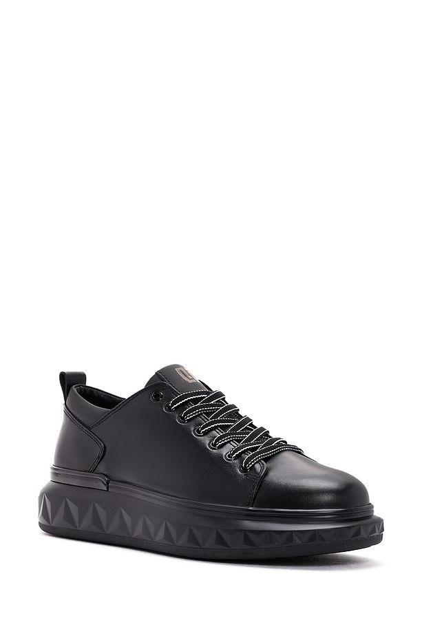 Erkek Siyah Kalın Tabanlı Bağcıklı Deri Sneaker 24sfd623218 - 6