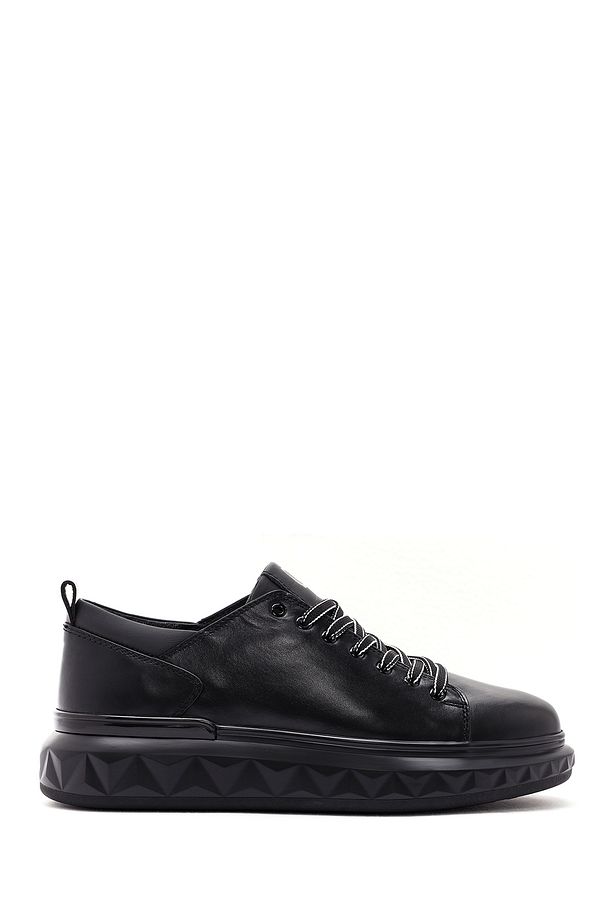 Erkek Siyah Kalın Tabanlı Bağcıklı Deri Sneaker 24sfd623218 - 1