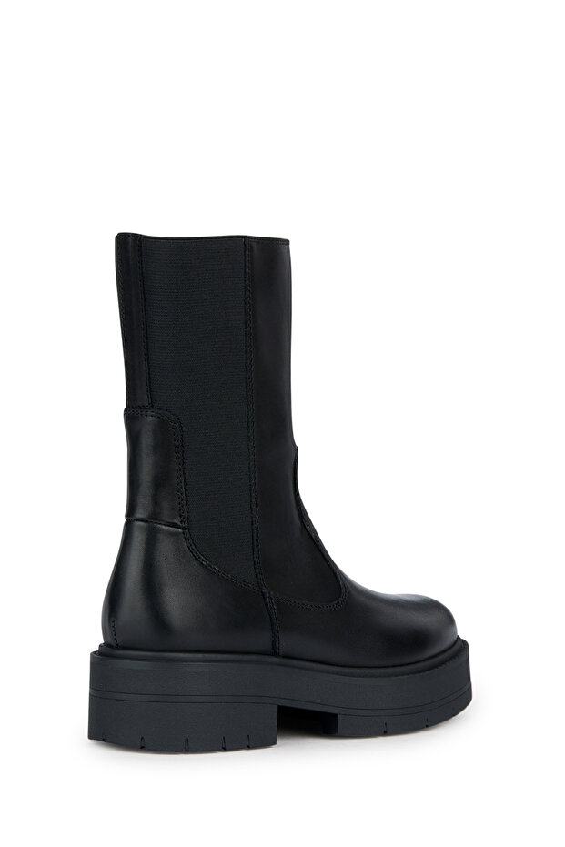 Women's Black Zippered Spherica Leather Boots D36Vdk00043C9999 - 2