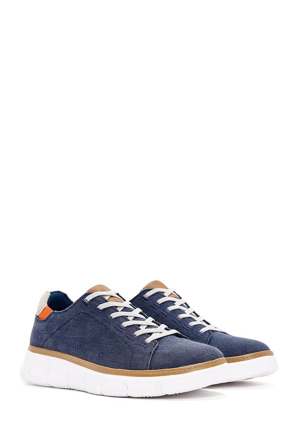 Erkek Lacivert Bağcıklı Kalın Tabanlı Kumaş Sneaker 24sfd69386f - 3