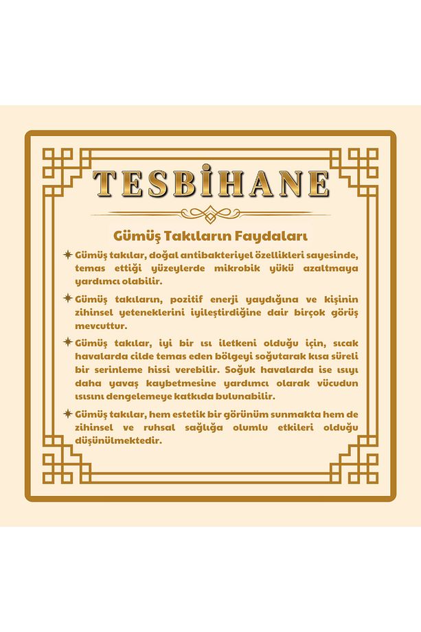 Kalem İşçilikli Üç Püsküllü Küre Kesim Bilek Boy 925 Ayar Gümüş Tesbih 101001671 - 5