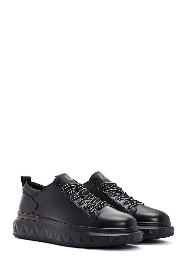 Erkek Siyah Kalın Tabanlı Bağcıklı Deri Sneaker 24sfd623218 - 3