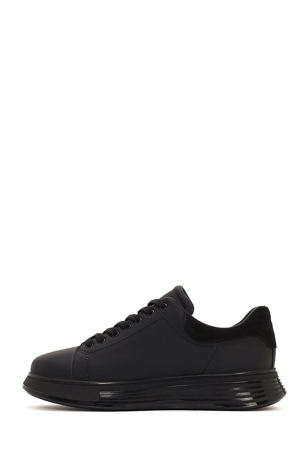 Erkek Siyah Bağcıklı Kalın Tabanlı Deri Sneaker 24sfd641318 - 2