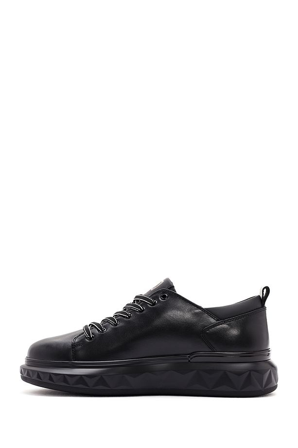 Erkek Siyah Kalın Tabanlı Bağcıklı Deri Sneaker 24sfd623218 - 2