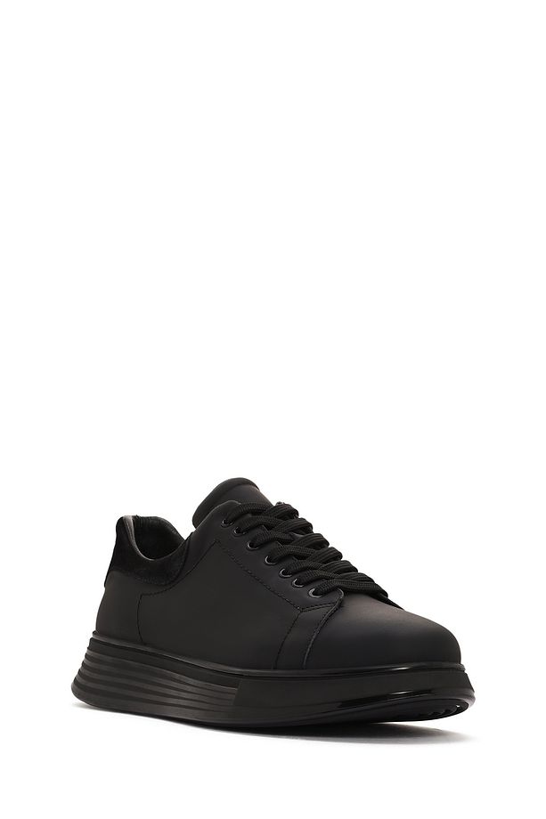 Erkek Siyah Bağcıklı Kalın Tabanlı Deri Sneaker 24sfd641318 - 6