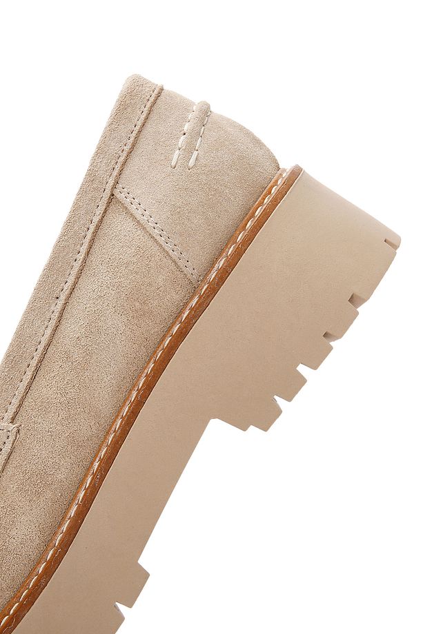 Kadın Bej Kalın Tabanlı Süet Hakiki Deri Maskülen Loafer Ayakkabı Günlük Ayakkabı 24sfd180510 - 8