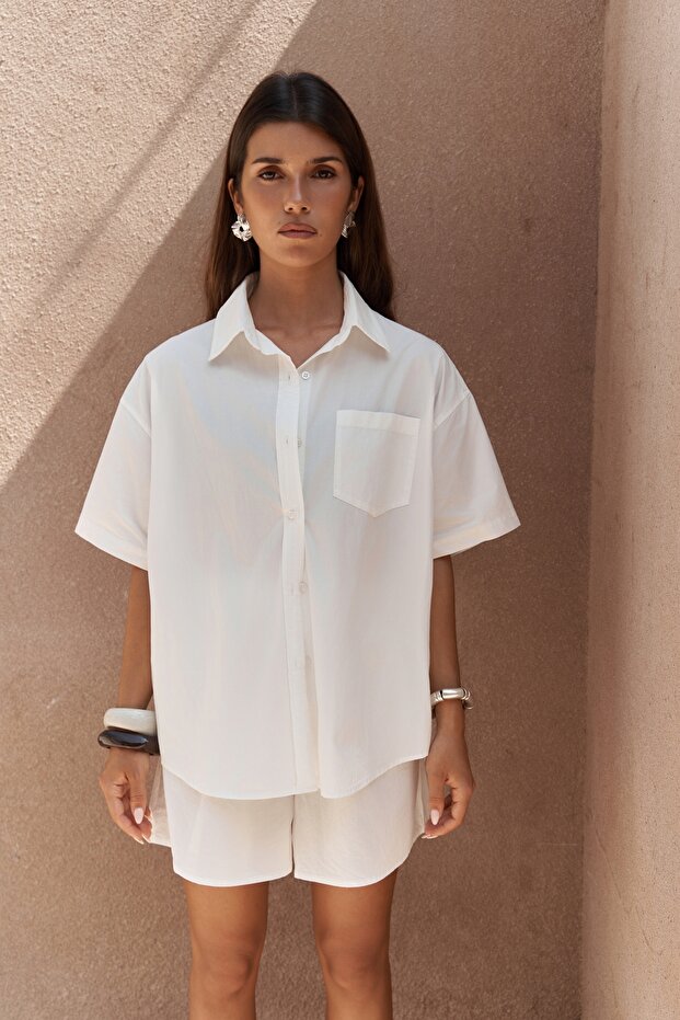 Corfu Ekru Gömlek Şort Takım - 4