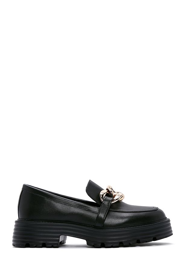 Kadın Siyah Zincir Detaylı Maskülen Penny Loafer Ayakkabı Casual Günlük Ayakkabı 24wfe400218 - 1