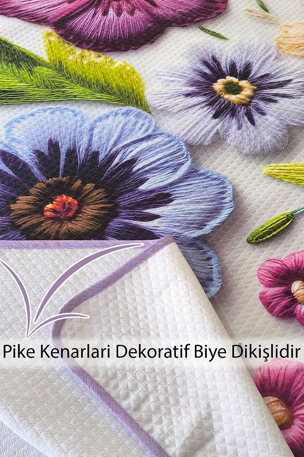 %100 Pamuk Çift Kişilik Pike Takımı Yatak Örtüsü Özel Dokuma Nakkaş 2 - 7