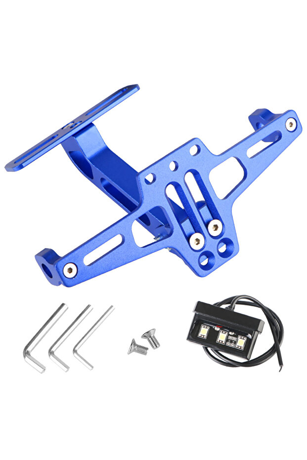 Blue Aluminum Fender Eliminator Kits Universal CNC Motorcycle License Number Plate Bracket LED Light