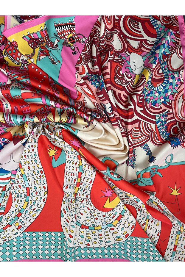 Nil Dragon Pink&Mint Fular Eşarp - 1