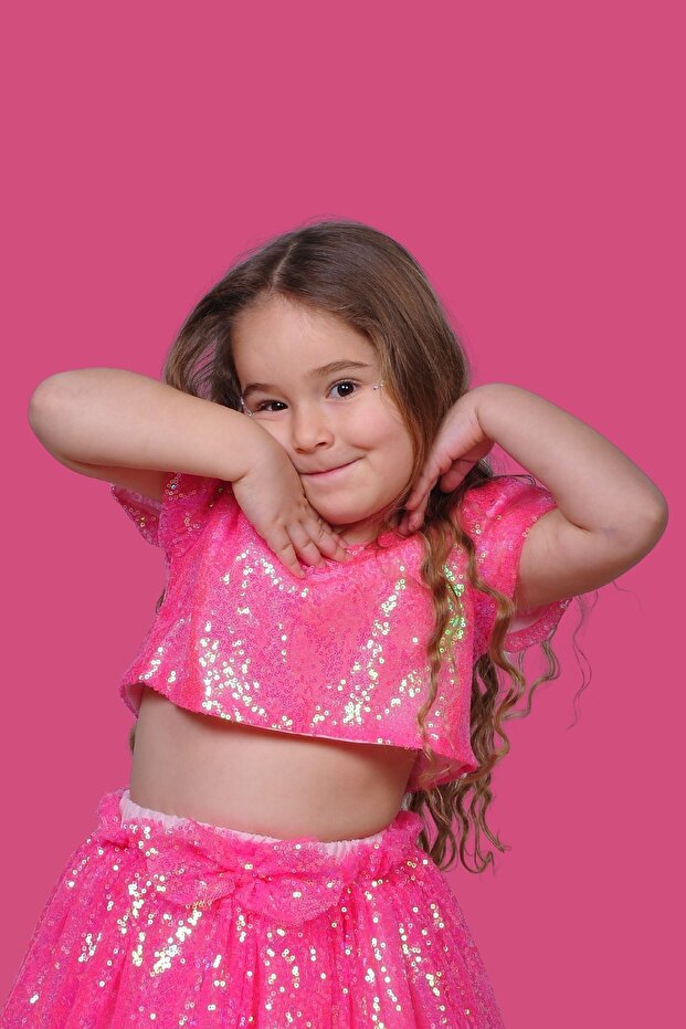 Kız Çocuk Parıltılı Pullu Krop - 1