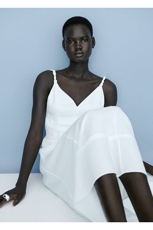 V yakalı uzun elbise - 6