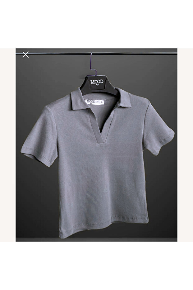 Women's Polo Neck Ribbed Camisole Short Sleeve T-Shirt
