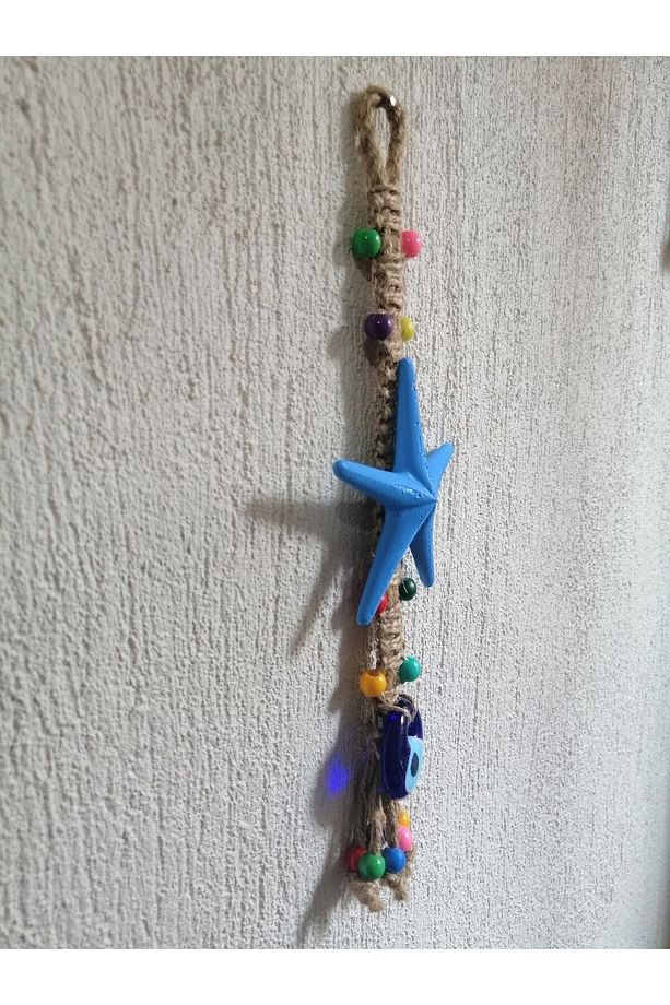 Mavi Yıldız Nazar Boncuklu Makrome Duvar Süsü - 3