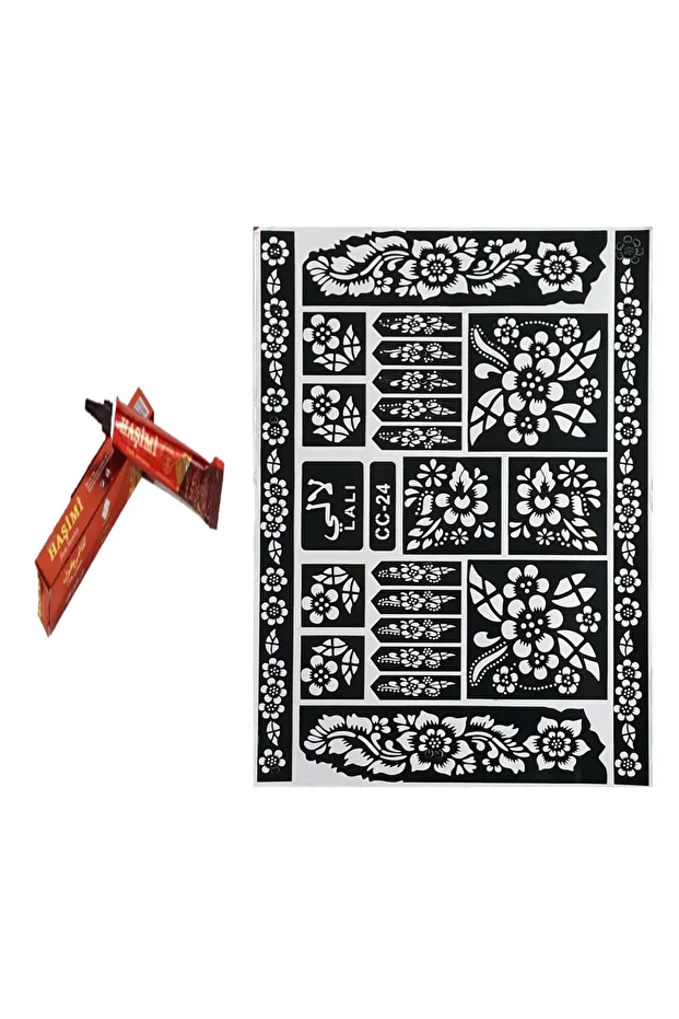 Hint Kınası Kırmızı Tüp 25 gram Ve Berra A4 Cc-24 Dövme Deseni - 1