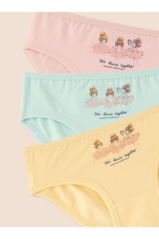 Girl's Organic Cotton Lycra Panties Let's Dance 3 Pack