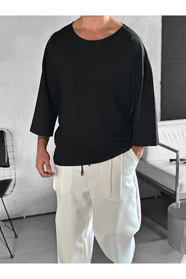 Men's Fakir Sleeve Black Oversized Bohemian T-Shirt Coc2274