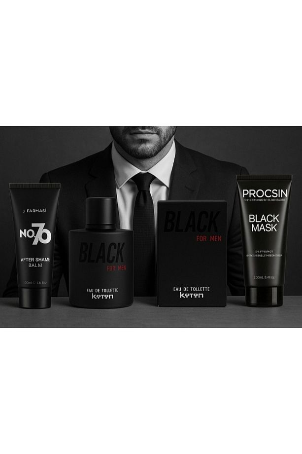 Black 100ml Erkek Parfüm Seti Siyah Maske Ve Traş Losyonu - 1