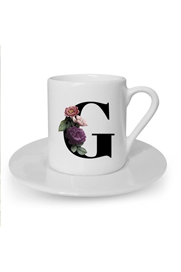 فنجان قهوة تركي أبيض مطبوع عليه حرف G