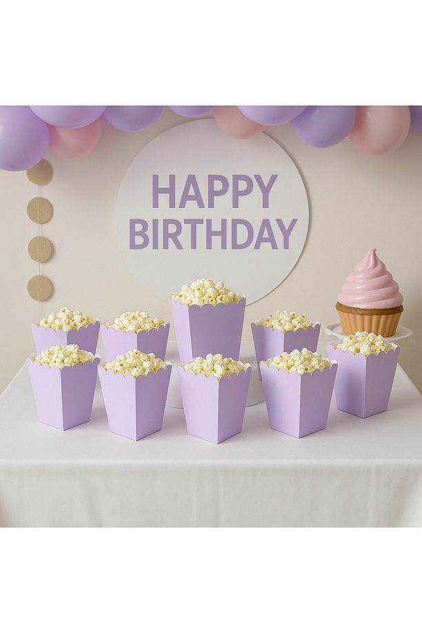 Lila Renkli Popcorn Mısır Kutusu | 8’li Parti Kutusu Seti - 1