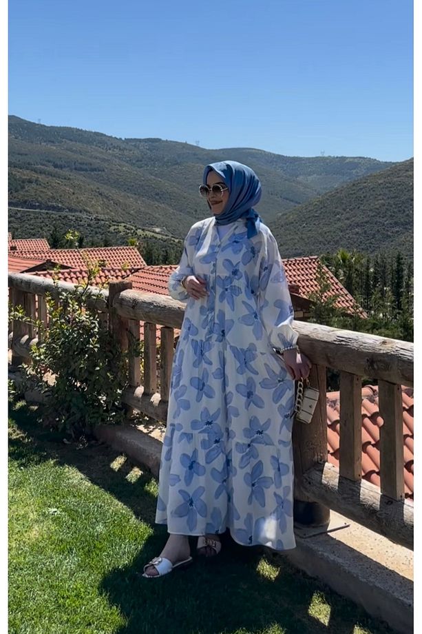 ÇİÇEK DESEN MODAL KUMAŞ ELBİSE - 1
