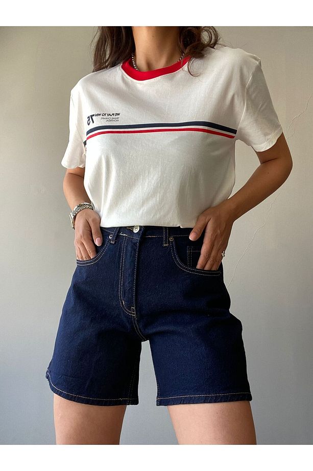 Yüksek Bel Denim Kot Şort - 2