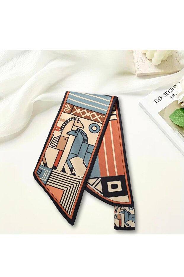 Geometric Horse Patterned Modern Design Women's Tie Scarf