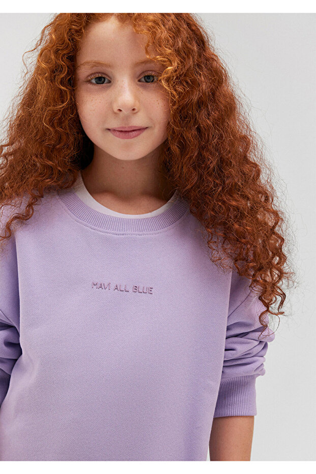 Organik Pamuklu Mor Basic Sweatshirt 7S10043-70529 - 1